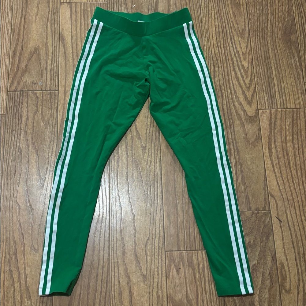 adidas Green Leggings with White Stripes